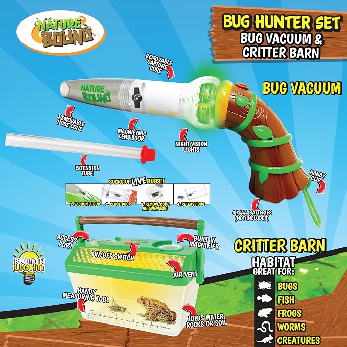 Nature Bound Bug Catcher Toy, Eco-Friendly Bug Vacuum, Catch and Release Indoor/Outdoor Play, Ages 3 to 12, Green, Complete Kit for Kids, Includes Capture Core with Magnification - Image 3