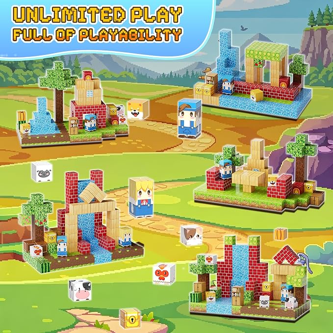 200PCS Magnetic Building Blocks Set, Magnetic Tiles Kids Build Cubes STEM Game Toys, Build Forest World Set, Christmas Birthday Gifts for Boys & Girls Age 3 4 5 6 7 8 9 10, 0.78 in Size - Image 5