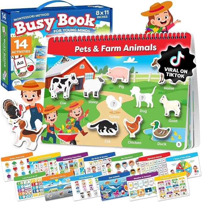 Montessori Busy Book for Toddlers 3-5 - Preassembled Preschool Workbook, Toddler Busy Book - Montessori Toys for 3 Year Old, Preschool Learning Toys Activities - 3 Year Old Girl Gifts, Boy Gifts by MomoNashi