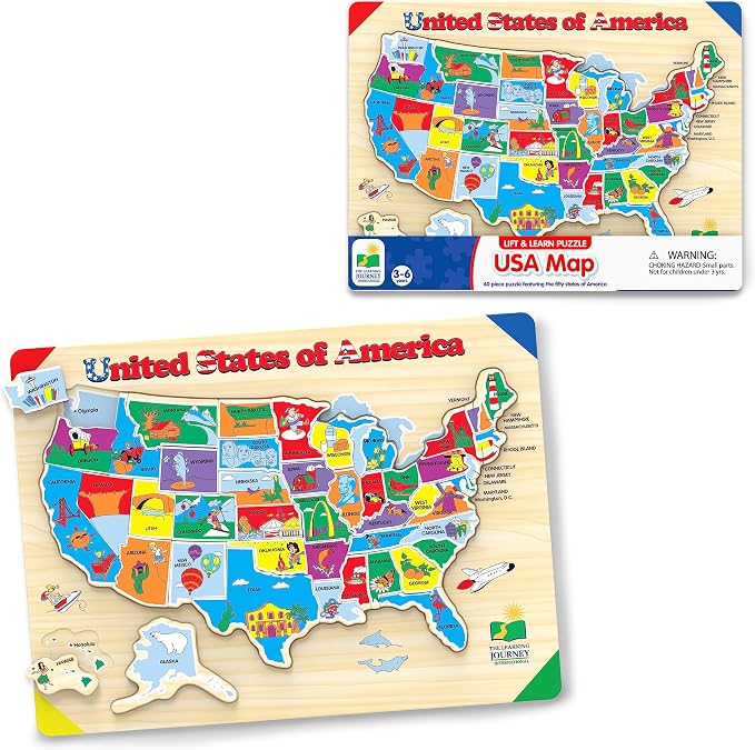 The Learning Journey Lift & Learn Puzzle - USA Map Puzzle for Kids - Preschool Toys & Gifts for Boys & Girls Ages 3 and Up - United States Puzzle for Kids - Award Winning Toys by TheLearningJourney