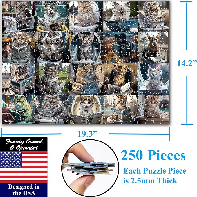 Think2Master Pooping Cats 250 Pieces Jigsaw Puzzle Featuring heartwarming Kittens and Cats. Perfect Bathroom Decoration, White Elephant Gag Gift. Fun Puzzle for Adults & Teens. Size: 14.2” X 19.3” - Image 2