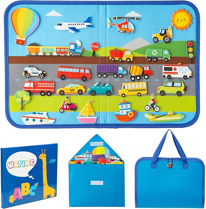 WATINC Travel Felt Board Story Set - 25PCS Portable Felt Board Educational Birthday Gift for Boys Girls, Themed Storytelling Preschool Early Learning Interactive Play Kit for Toddlers (Transportation) by WATINC