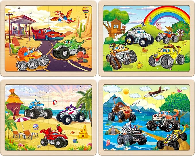 SYNARRY Large Wooden Monster Truck Puzzles for Kids Ages 4-6, Kids Gifts - Image 2