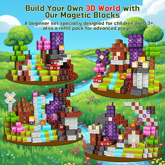 OUGUI 150 PCS Magnetic Blocks Building Block Kids - Magnet Cubes Boy Girl Constructions Toys STEM Montessori Educational Stacking Sensory Toy for Ages 3 4 5 6 7 8 9 10 11 12 Christmas Birthday Gift