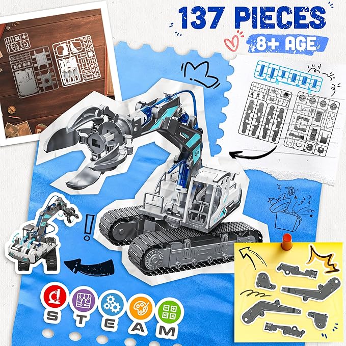 SMILESSKIDDO Science Kits for Kids Age 8-12 - 137 Pcs STEM Toys for Ages 8-13 with Hydraulic Grab, Teen Boys Gift Ideas Crane Toy, Teenage Engineering Kit Construction Vehicle Toys