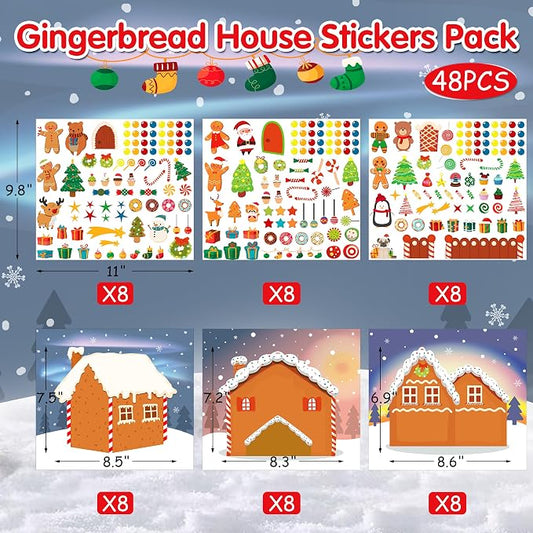 LINAYE 48PCS Make A Gingerbread House Stickers, Christmas Crafts for Kids Toddlers, Gingerbread House Craft Stickers, Christmas Activities Games for Kids Party Favors, 24 Finished Products - Image 2