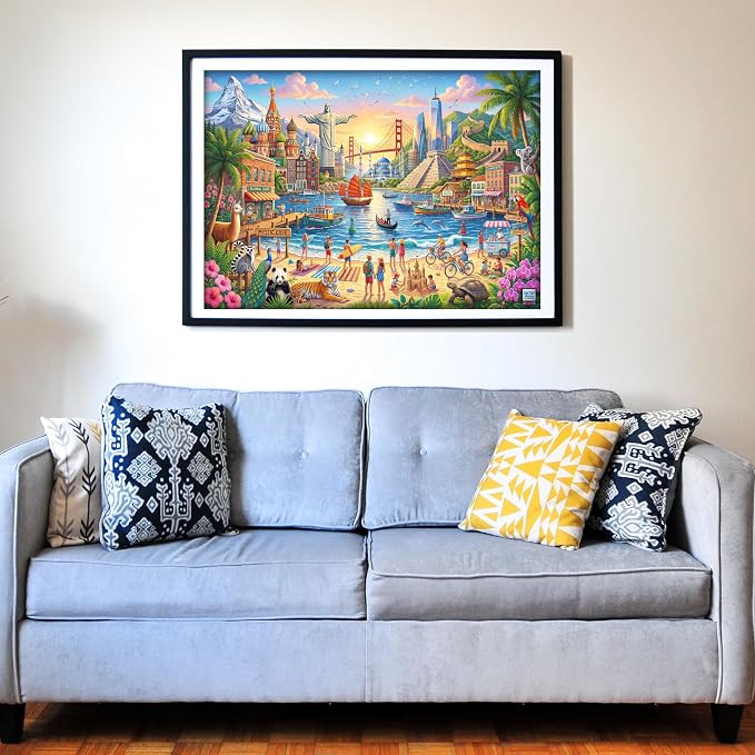 Think2Master Wonderful World 250 Pieces Large Format Jigsaw Puzzle: 13+, Adults & Families. Vibrant Travel-Themed Beautifully Illustrated Landscape Painting of Famous Landmarks Size: 19.3” X 14.2” - Image 3
