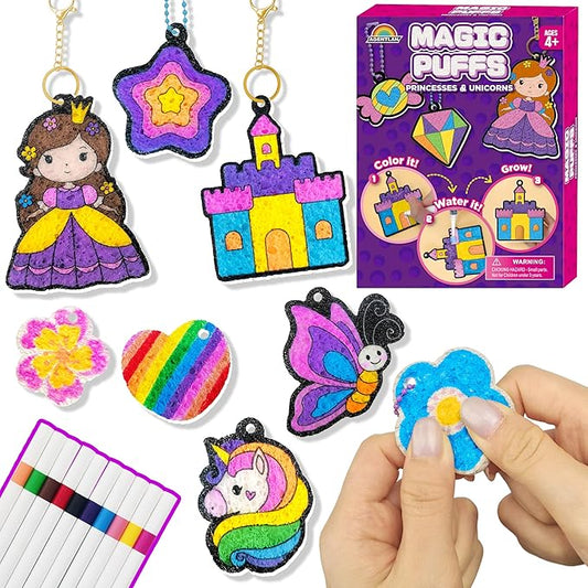 Magic Puff Kit for Kids, 3D Art Kit with Unicorn & Princess, Craft Stuff for Kids, Foam Texture Paint Set, Easy DIY Crafts Gift for Girls & Boys Ages 4, 5, 6, 7, 8, 9