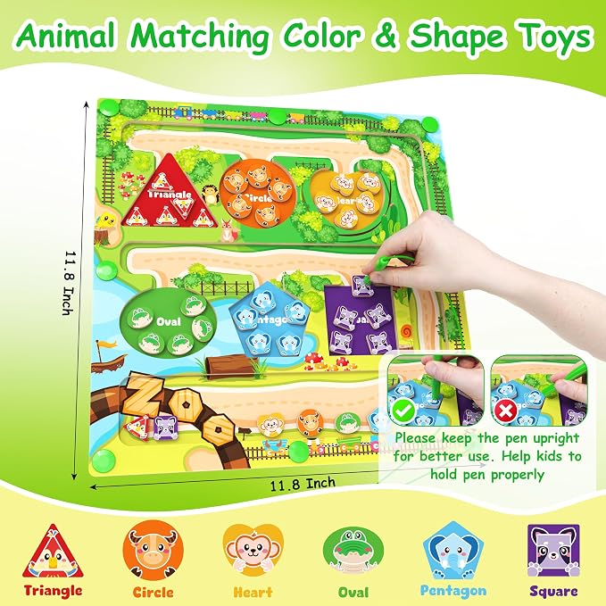 Montessori Wooden Magnetic Color & Shape Maze with Zoo Theme - Image 3