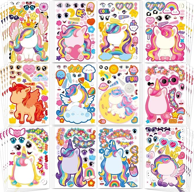 Unicorn Stickers 48 Sheets Make A Face Stickers for Kids Toddlers Unicorn Party Favors Birthday Decorations Crafts Gifts for Classroom Party Supplie Essentials Preschool Kindergarten
