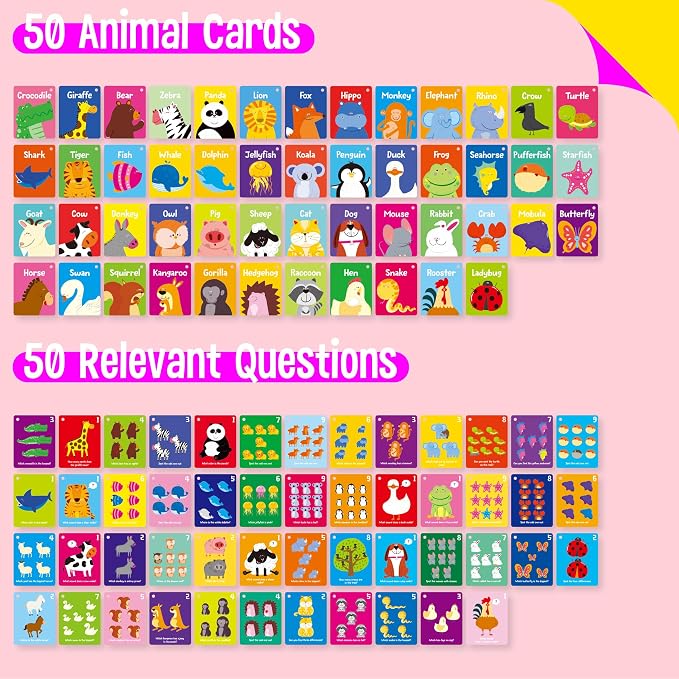 Animal Flashcards, 50 Double-Sided Cards, Wild/Farm/Marine Animal Cards Educational Learning Tools for Preschool and Toddlers Learning (2 Reclosable Rings Attached) - Image 4