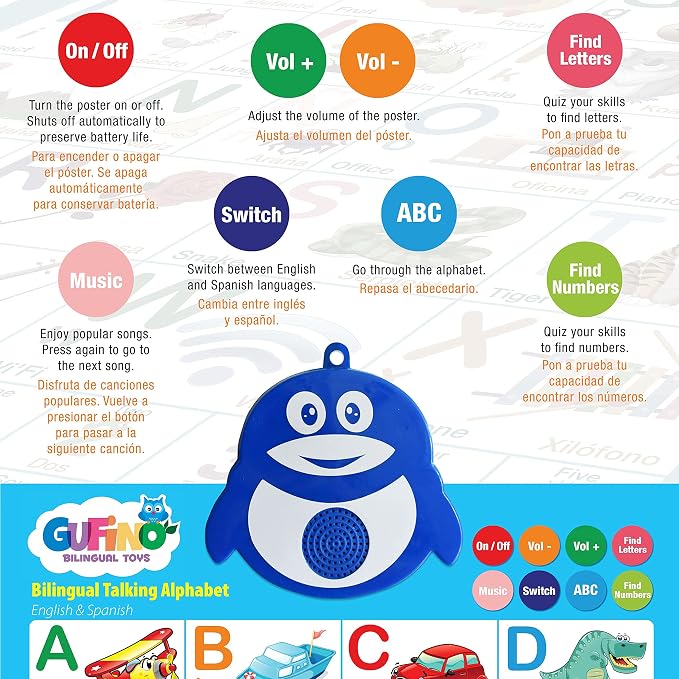 English & Spanish Alphabet Poster - Interactive Bilingual Toys for Toddlers - Image 7
