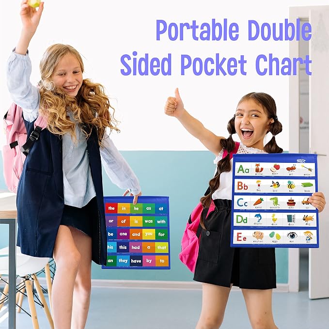 Desktop Pocket Chart, 120 Dry-Erase Double Sided Cards Includes 26 Letters with Images and 120 First Words, Self-Standing Tabletop Pocket Chart for Kids Teacher Classroom Home Use (13 X 12inch) - Image 6