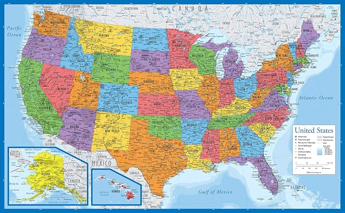 Laminated World Map & US Map Poster Set - 18" x 29" - Wall Chart Maps of the World & United States - Made in the USA - (LAMINATED, 18" x 29") - Image 4