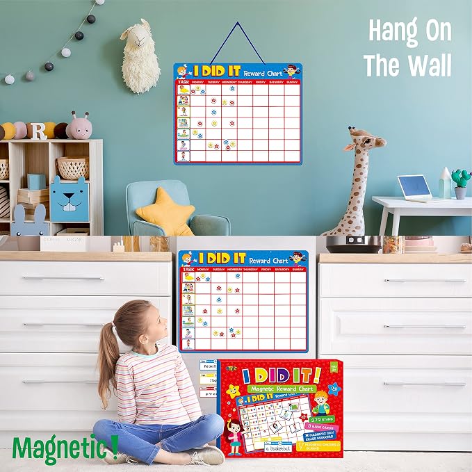Magnetic Reward Chart, Dry Erase Kids Behavior Responsibility Task Board-84 Chores (Including 7 Blanks), 272 Magnetic Stars, 8 Markers & 3 Name Cards-Good Behavior Daily Routine to Motivate Kids - Image 5