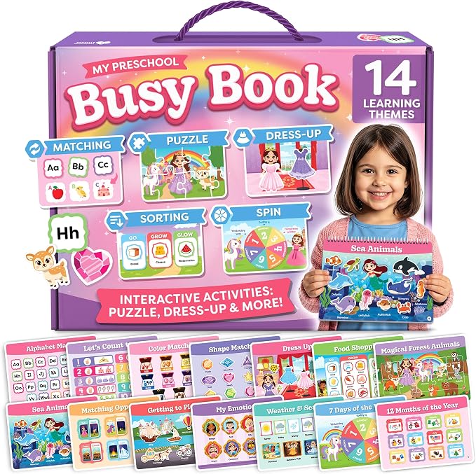 3 Year Old Girl Gifts - Montessori Busy Book For Toddlers 3-5, 4 Year Old Girl Birthday Gifts, Princess Dress Up Unicorn Toys for Girls - Preschool Learning Activities, Toddler Travel Toys for Girls by MomoNashi
