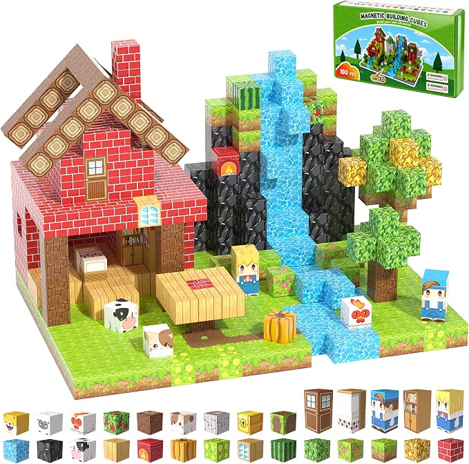 100PCS Magnetic Blocks, Magnetic Building Blocks, 0.98in Magnetic Building by Fitrobust