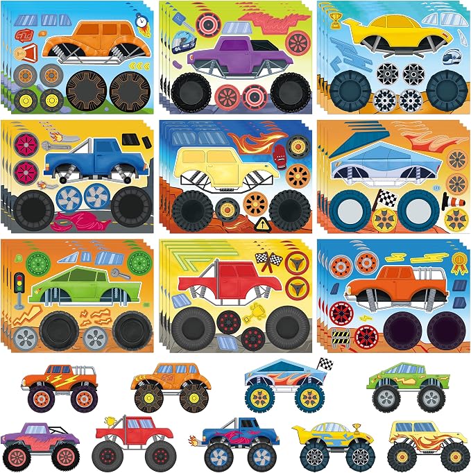 LINAYE 45 Sheets Monster Truck Stickers for Kids Toddlers, Make Your Own Monster Truck Stickers Birthday Party Favors Activities Goodie Bag Filler Crafts for Kids Classroom by LINAYE