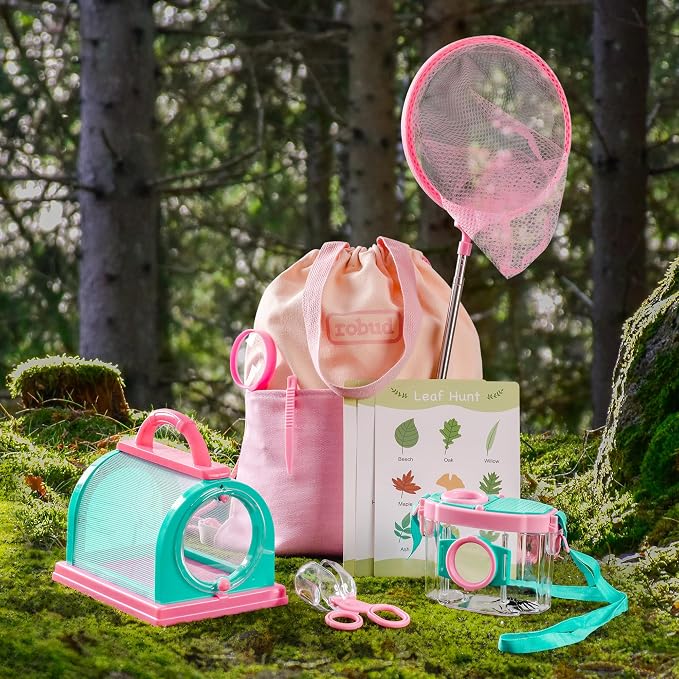ROBOTIME Kids Explorer Kit & Bug Catcher Kit for Kids, 10PCS Outdoor Bug Catching Kit with Magnifying Glass & Net, Adventure Set for Backyard & Camping, Fun Gift for Girls 3-12 (Pink) - Image 9
