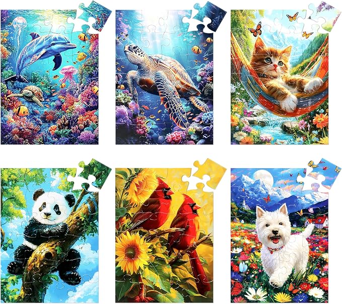 6 Packs 24 Large Piece Puzzles for Seniors,Animals Puzzle for Seniors with Dementia,Turtle Panda Cat Dolphin Bird Dog Easy Jigsaw Puzzle for Alzheimers Memory Games Dementia Activities by LELEMON
