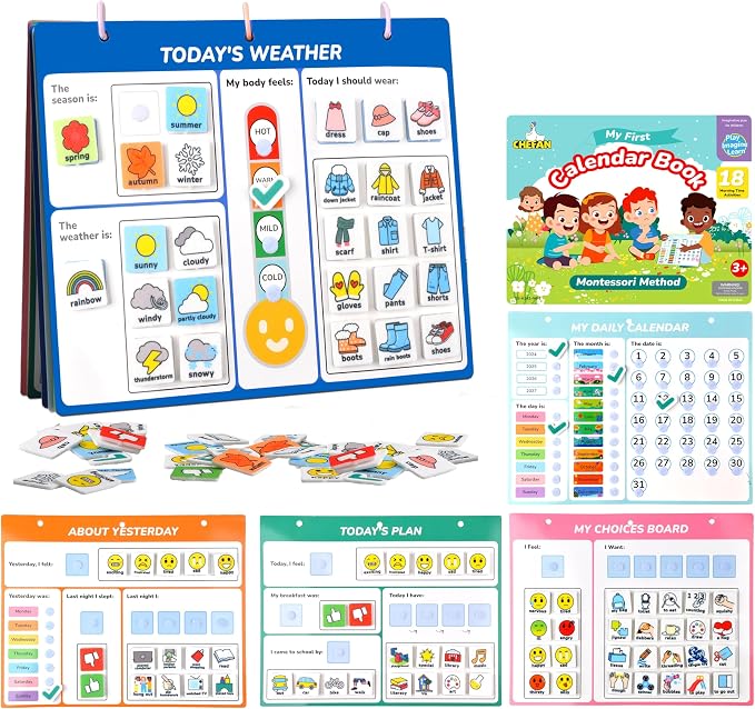 CHEFAN Kids Calendar for Learning,My First Daily Calendar for Kids,All About Today Board,Days of The Week Calendar for Kids,Preschool Classroom Calendar Circle Time Calendar-Today, Monthly and Weather by CHEFAN