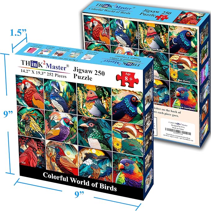 Think2Master Colorful World of Birds 250 Pieces Jigsaw Puzzle Featuring heartwarming Bird Puzzle for Adults and Teens. Paper Cut Craft Style Size: 14.2” X 19.3” - Image 6