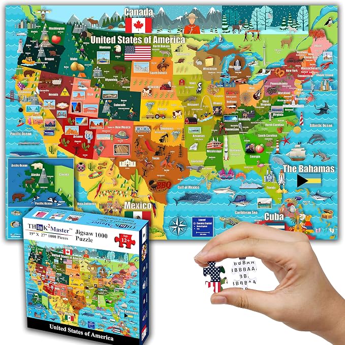 Think2Master Colorful United States Map 1000 Pieces Jigsaw Puzzle for 13+, Seniors, Adults & Families. Great Educational Gift for Interest in the USA Map. Size: 26.8” X 18.9” by Think2Master