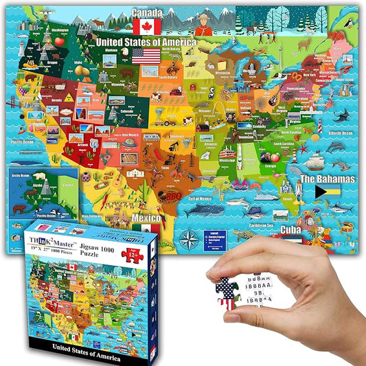 Think2Master Colorful United States Map 1000 Pieces Jigsaw Puzzle for 13+, Seniors, Adults & Families. Great Educational Gift for Interest in the USA Map. Size: 26.8” X 18.9” by Think2Master