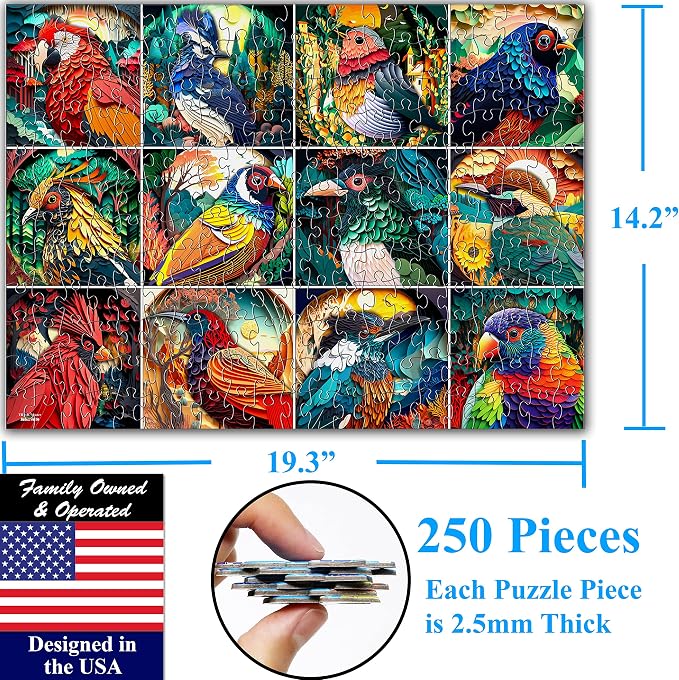 Think2Master Colorful World of Birds 250 Pieces Jigsaw Puzzle Featuring heartwarming Bird Puzzle for Adults and Teens. Paper Cut Craft Style Size: 14.2” X 19.3” - Image 2