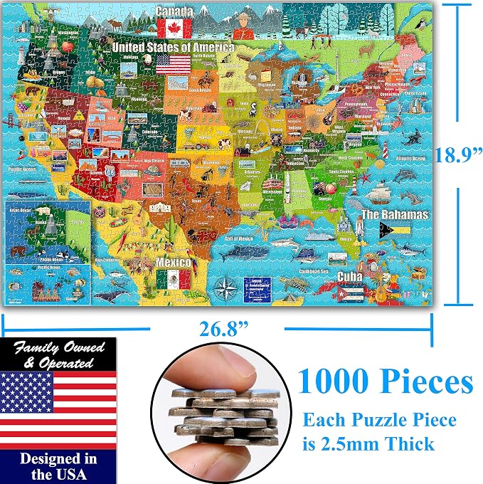 Think2Master Colorful United States Map 1000 Pieces Jigsaw Puzzle for 13+, Seniors, Adults & Families. Great Educational Gift for Interest in the USA Map. Size: 26.8” X 18.9” - Image 5