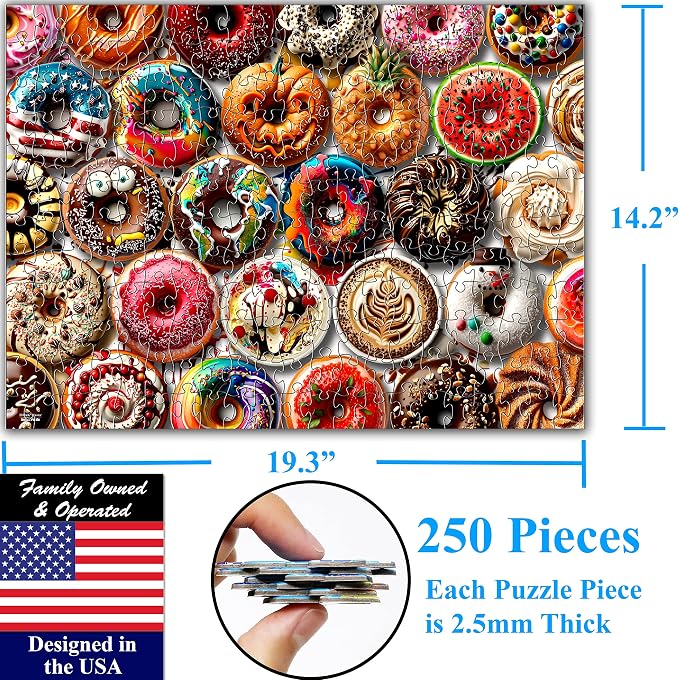 Think2Master Donuts 250 Pieces Jigsaw Puzzle. Perfect White Elephant Gag Gift. Fun Puzzle for Families. Great Gift for Adults and Teens. Size: 14.2” X 19.3” - Image 2