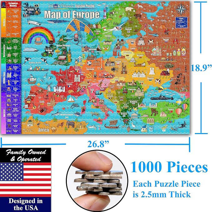 Think2Master Colorful Map of Europe 1000 Pieces Jigsaw Puzzle for 13+, Teens, Adults & Families. Great Gift for stimulating Interest in the European Map. Size: 26.8” X 18.9” - Image 6