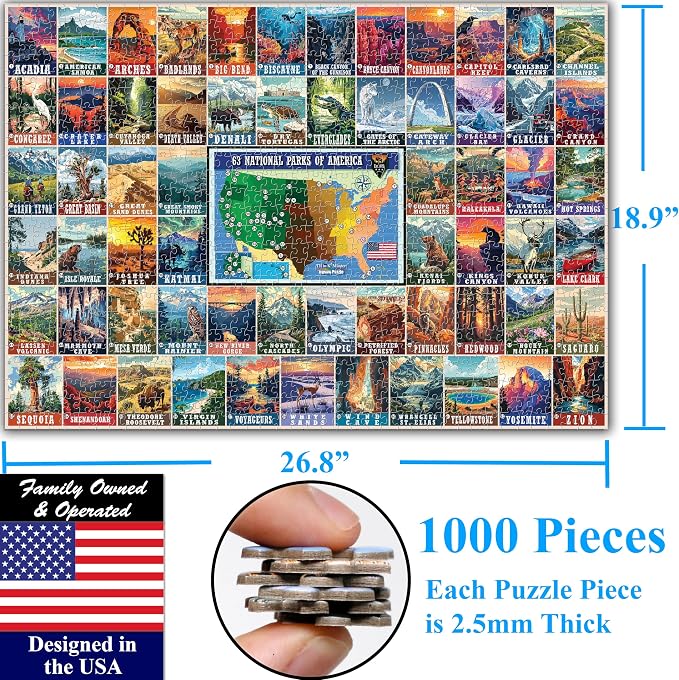 Think2Master Colorful Vintage USA National Parks 1000 Pieces Large Format Jigsaw Puzzle for 13+, Teens, Adults & Families. Great Gift for People Interested in Traveling. Size: 26.8” X 18.9” - Image 6