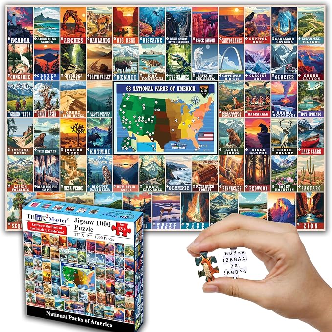 Think2Master Colorful Vintage USA National Parks 1000 Pieces Large Format Jigsaw Puzzle for 13+, Teens, Adults & Families. Great Gift for People Interested in Traveling. Size: 26.8” X 18.9” by Think2Master