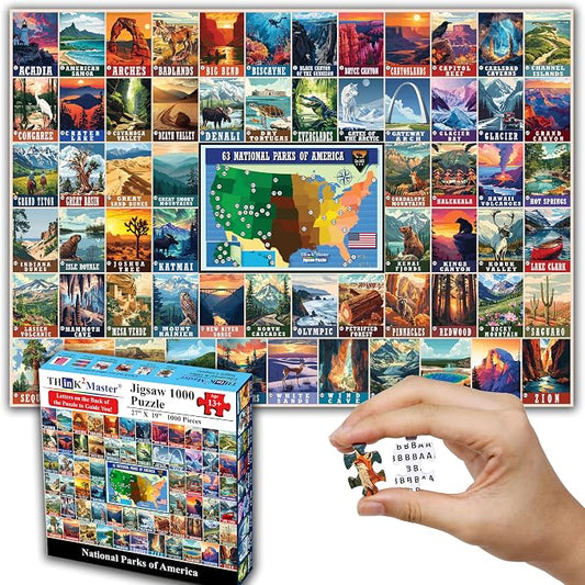 Think2Master Colorful Vintage USA National Parks 1000 Pieces Large Format Jigsaw Puzzle for 13+, Teens, Adults & Families. Great Gift for People Interested in Traveling. Size: 26.8” X 18.9” by Think2Master