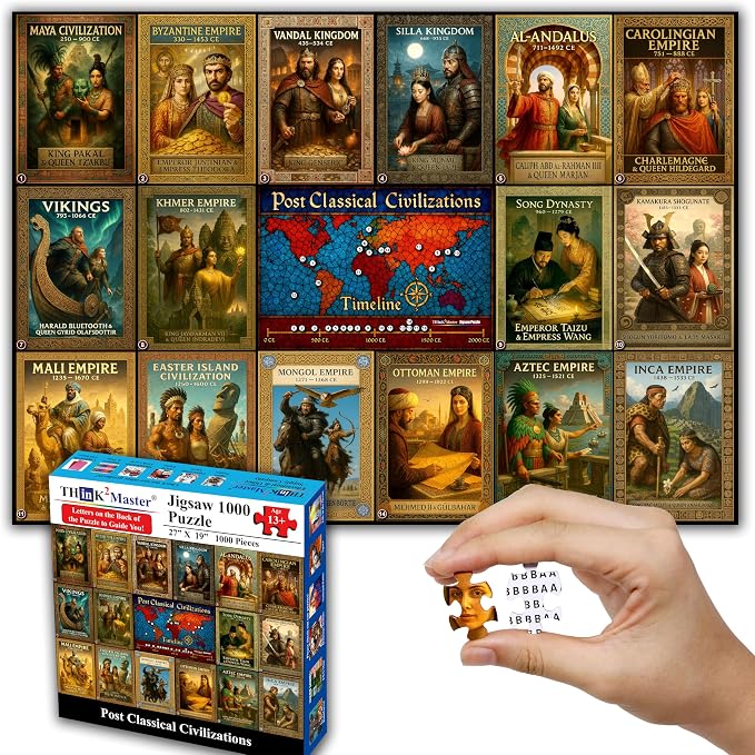 Think2Master Colorful Post Classical Civilization 1000 Pieces Large Format Jigsaw Puzzle: 13+, Teens, Adults & Families. Great Gift with Historical Timeline & World Map. Size: 26.8” X 18.9” by Think2Master