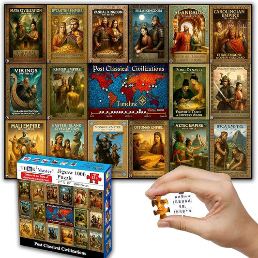 Think2Master Colorful Post Classical Civilization 1000 Pieces Large Format Jigsaw Puzzle: 13+, Teens, Adults & Families. Great Gift with Historical Timeline & World Map. Size: 26.8” X 18.9” by Think2Master