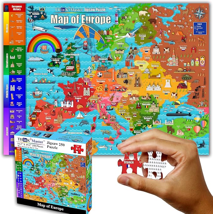 Think2Master Colorful Map of Europe 250 Pieces Jigsaw Puzzle. Great Puzzle for Adults & Seniors Easier to Handle Larger Pieces. Size: 14.2” X 19.3” - Image 7