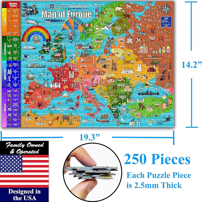 Think2Master Colorful Map of Europe 250 Pieces Jigsaw Puzzle. Great Puzzle for Adults & Seniors Easier to Handle Larger Pieces. Size: 14.2” X 19.3” - Image 6
