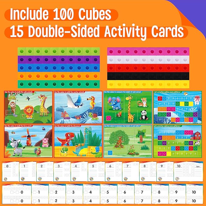 Math Linking Cubes, 100 Math Cube Manipulatives with 30 Learning Activities Number Counting Blocks Snap Linking Math Counters Fun & Educational Pre-K Counting Blocks for Preschool Kindergarten - Image 2