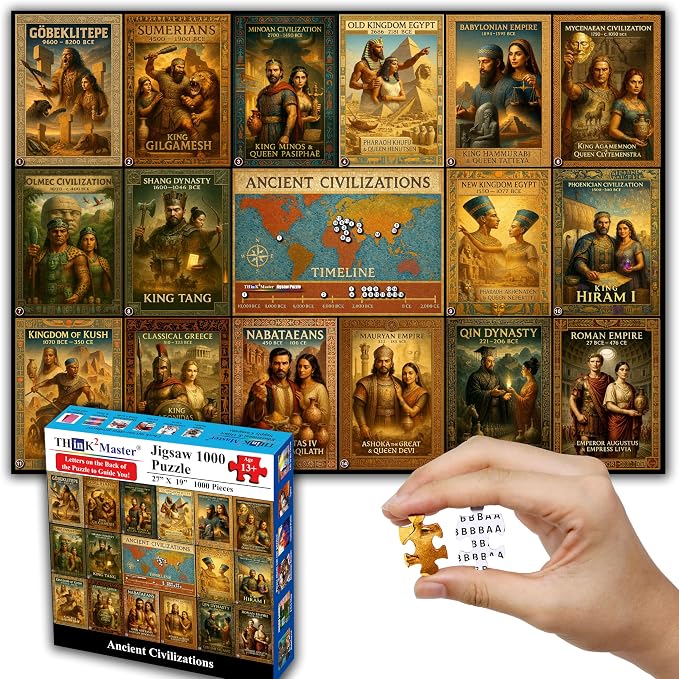 Think2Master Ancient Civilizations World History Jigsaw Puzzle 1000 Pieces Large Format for 13+, Teens, Adults & Families. Great Gift. Historical Timeline & World Map. Size: 26.8” X 18.9” by Think2Master