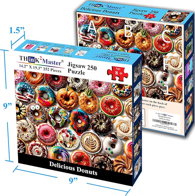 Think2Master Donuts 250 Pieces Jigsaw Puzzle. Perfect White Elephant Gag Gift. Fun Puzzle for Families. Great Gift for Adults and Teens. Size: 14.2” X 19.3” - Image 6
